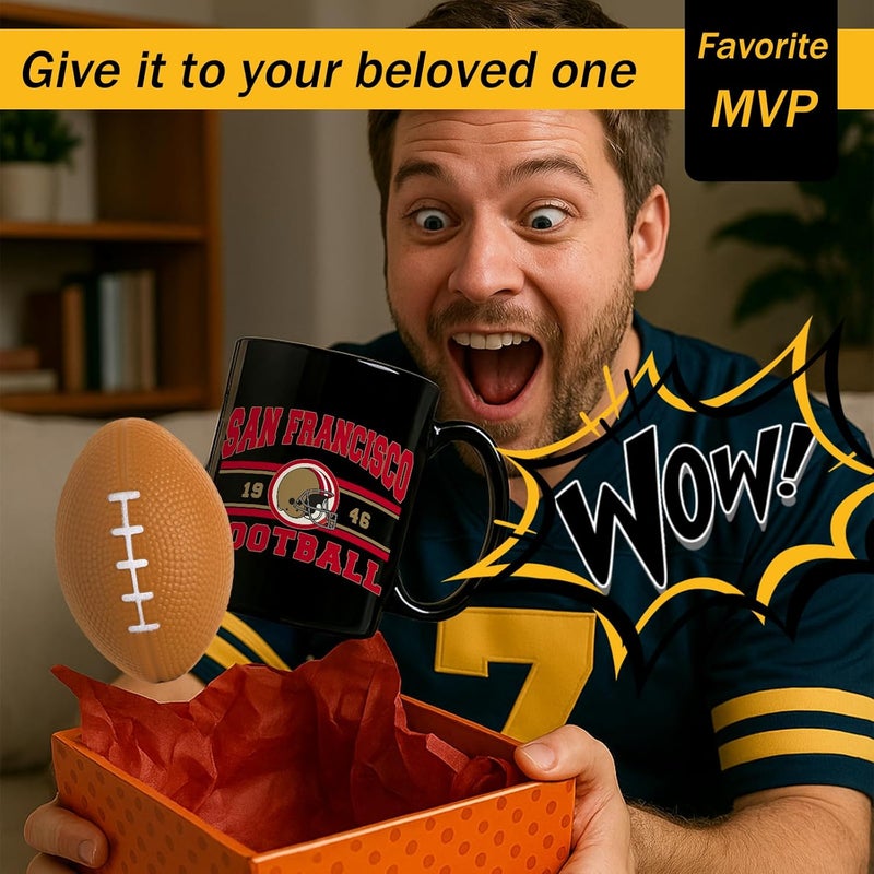 Kiraddle 2 in 1 Football Fan Ceramic Coffee Mug Cup San Francisco Themed Merch Fan Shop Men Women Sport Gear Apparel Memorabilia Decor 49er Team Accessories Bf Boyfriend Novelty Cool Special Present Funny Gift - Image 3